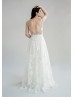 V Neck Ivory Lace Open Illusion Back Dazzling Wedding Dress